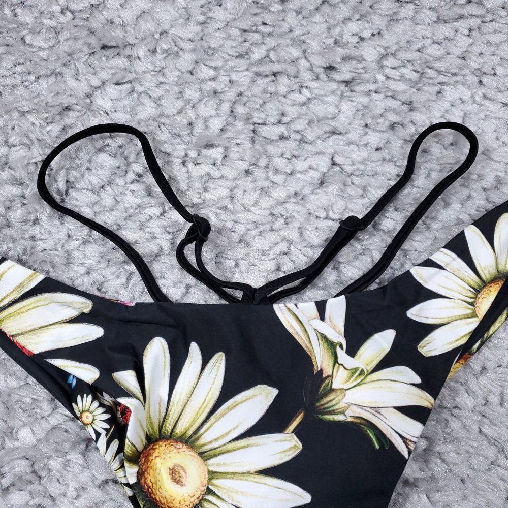 Agua Bendita Egle Moss Black Floral Reversible Swim Bikini Bottom Size Large - Picture 5 of 8